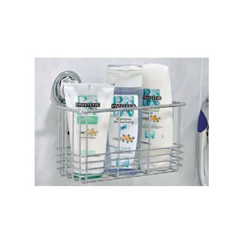 Chrome-finish bathroom shelf with suction cup mounting