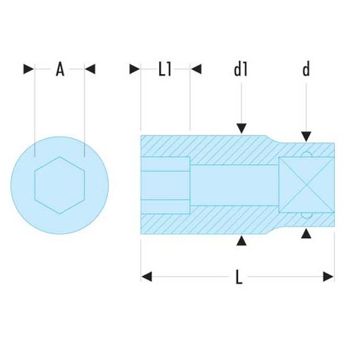  Tomadas hexagonais de 1/2" em polegadas Tamanho 1 1/8 FACOM - FA25228-1 