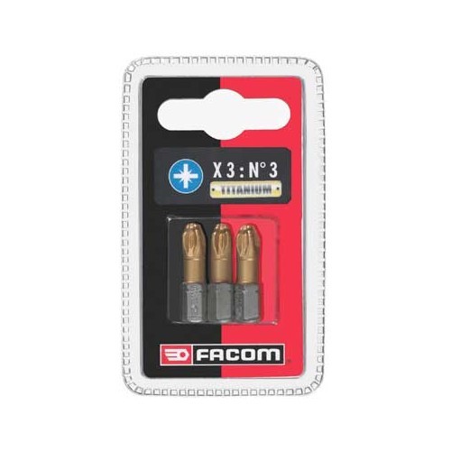  ED13T - Set of 3 FACOM High Perf' Titanium bits series 1 - 25 mm - Titanium for Pozidriv® screws - FA44011 