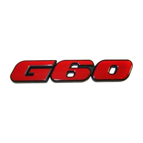 Distintivo adesivo vermelho G60 sobre fundo preto para o painel traseiro do VW Corrado G60 fase 1 e 2 (08/1988-07/1993) 