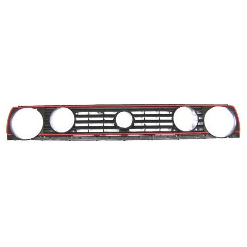  Schwarzer Kühlergrill Version 4 Scheinwerfer und 4 Stege mit roter Umrandung für VW Golf 2 GTI und G60 (08/1987-) - GA18200R 