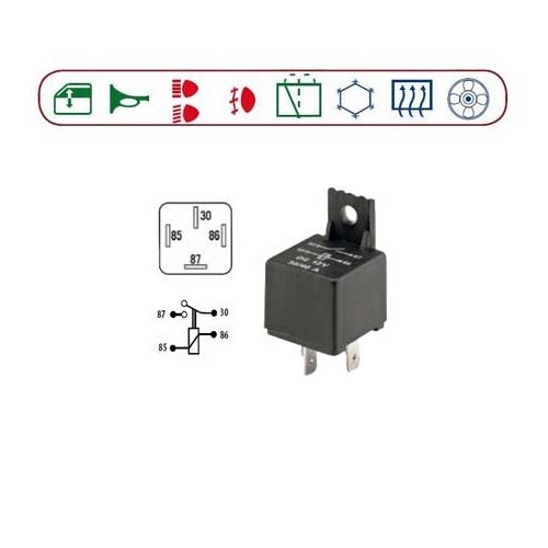 Relais voor diverse doeleinden, 4 klemmen, 12 Volt, 30 / 40 A