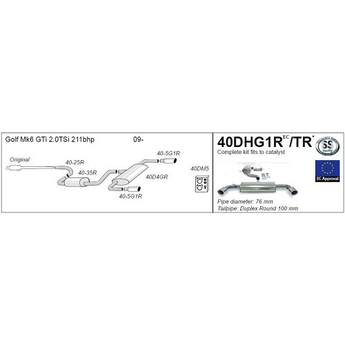 Ligne d'échappement Inox JETEX pour Golf 6 2.0 GTI - GC50621