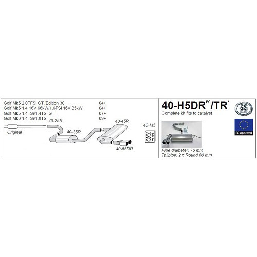 JETEX roestvrijstalen uitlaatsysteem voor Golf 6 1.4 TSI en 1.8 TSI - GC50622