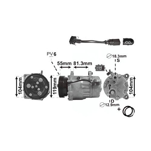 Air-conditioning compressor, Sanden montage, voor Golf 4 sinds 99->. - GC58100