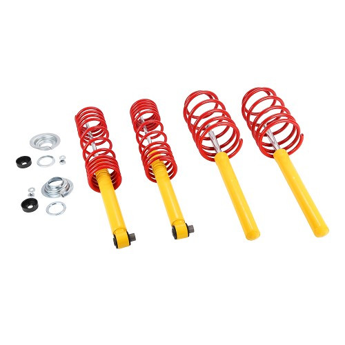  Kit de suspensión deportiva delantera y trasera para VW Polo I 86 Polo II 86C y 2F (04/1975-07/1994) - descenso -80mm/-60mm - GJ44375 