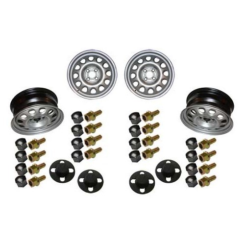  Kit of 4 Golf G60-style sheet metal wheel rims + original screw + screw caps and hubcaps - GL30050 