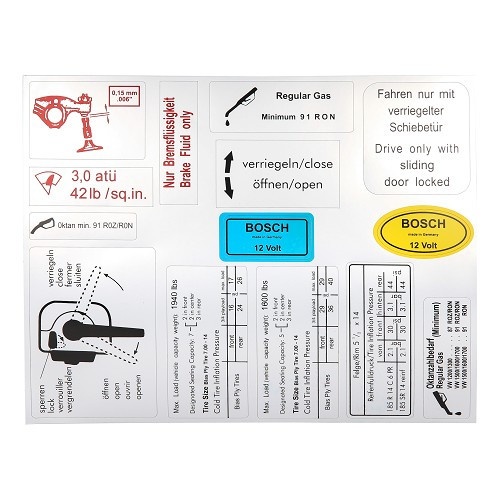  Aufkleber für VOLKSWAGEN Kombi Bay Window (08/1967-07/1979) - KA08005 