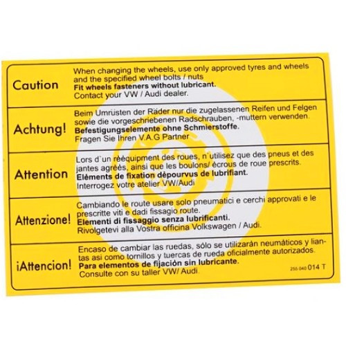  Tire change information sticker for VOLKSWAGEN Combi Split (1950-07/1967) - KA08064 