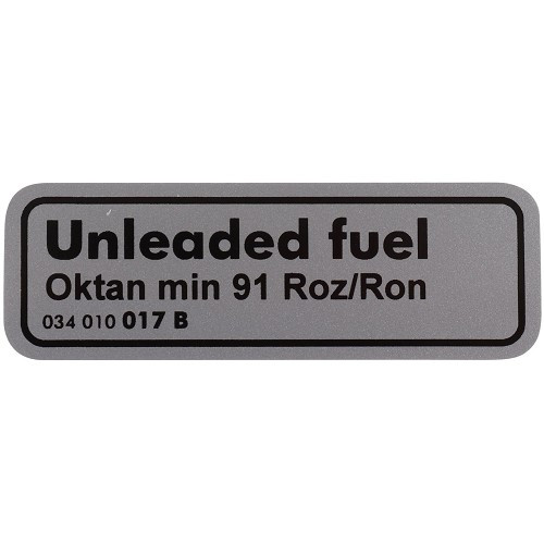     
                
                
    Unleaded octane 91 information sticker for VOLKSWAGEN Transporter T25 (05/1979-07/1992) - KA08074
