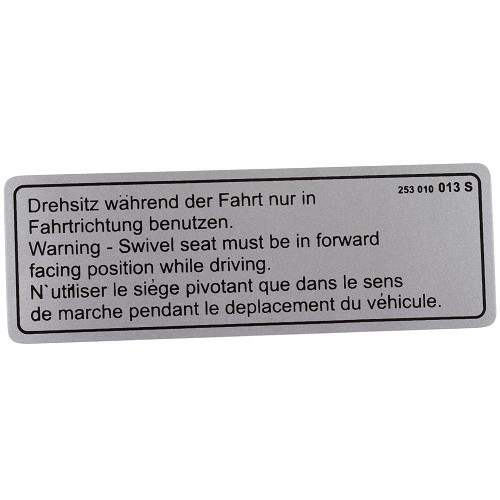  Autocollant d'information siège pivotant pour VOLKSWAGEN Transporter T25 (05/1979-07/1992) - KA08075 