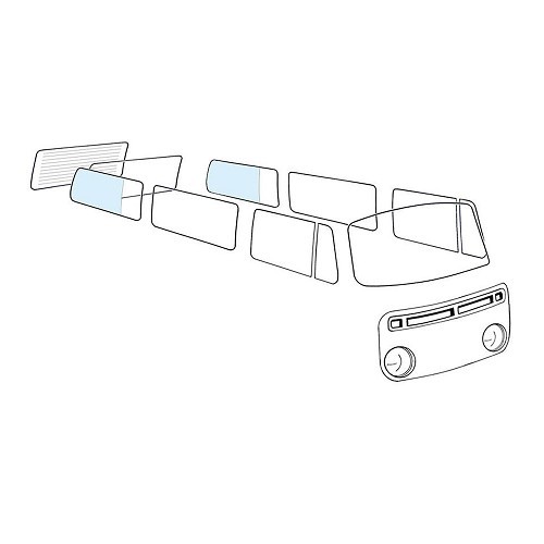  Rear fixed side window glass with sliding quarter panel for Bay Window Bus - KA13064 