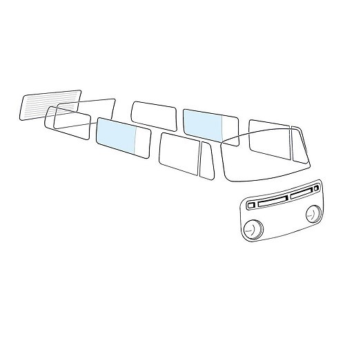  3/4 achterzijruit, midden links of rechts voor VW Bay Window - KA13067 