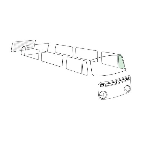  Vitre de déflecteur fixe teintée verte avant gauche pour VOLKSWAGEN Combi Bay Window (08/1967-07/1979) - KA13092 