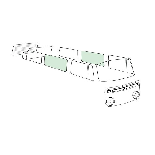  Green tinted central side window for VOLKSWAGEN Combi Bay Window (08/1967-07/1979) - KA13096 