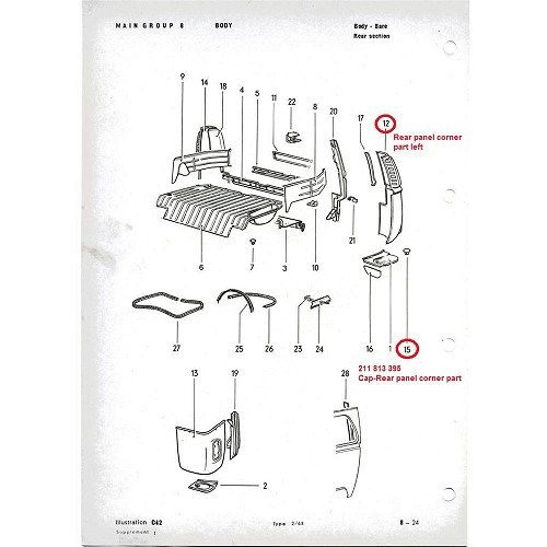 Tampa de obturação nos cantos traseiros para VOLKSWAGEN Transporter T25 Pick-up (05/1979-07/1992) - KA13099