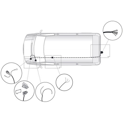 Arnês de 7 pinos para Volkswagen Transporter T6 sem preparação de acoplamento de reboque (04/2015-) - KA13488