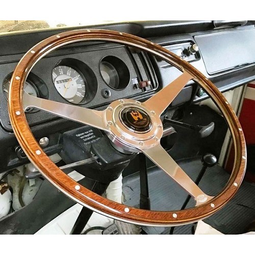 Volante de madera AAC con radios macizos de aluminio pulido de 17'' de diámetro - KB00513