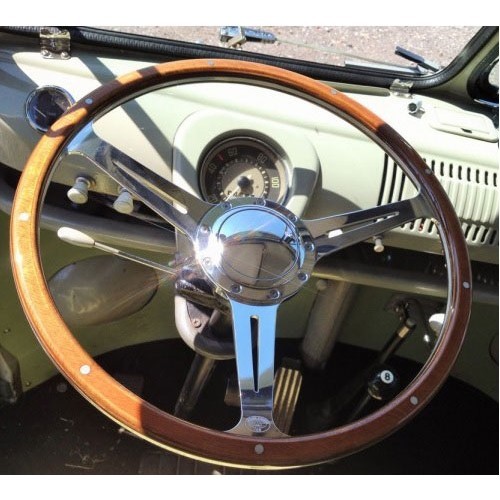 AAC 17" wooden steering wheel with polished aluminium perforated spokes - KB00514