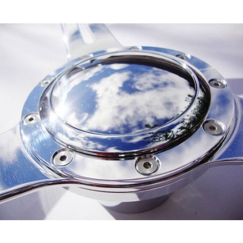 AAC 17" wooden steering wheel with polished aluminium perforated spokes - KB00514