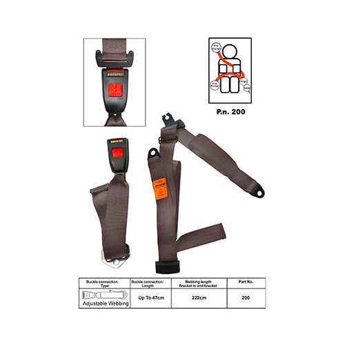 1 bruine driepuntsgordel achter SECURON statisch voor T25 - KB38003