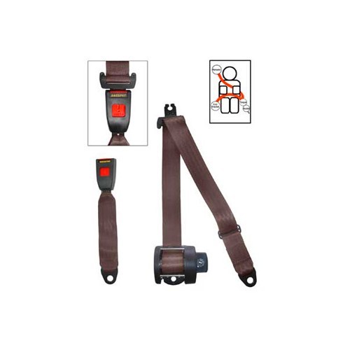  Ceinture arrière marron 3 points SECURON avec enrouleur pour VW Transporter T25 - KB38033 