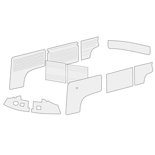     
                
                
    Pannelli porta TMI per VOLKSWAGEN Combi Bay Window (08/1970-07/1976) - 11 pezzi colore sabbia 90 - KB43006
