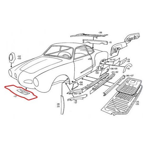 Onderkant voorpaneel voor Volkswagen Karmann Ghia type 14 - KGT088901