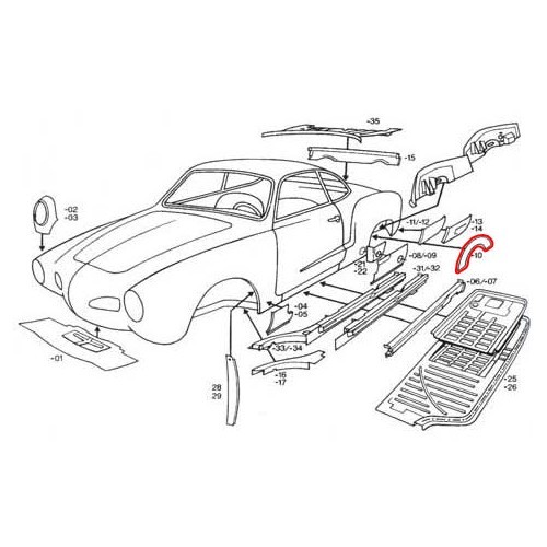 Passage de roue extérieur arrière gauche ou droit pour Volkswagen Karmann Ghia type 14 - KGT088910