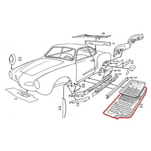 Rechte halve vloer voor Karmann Ghia type 14 - KGT088926