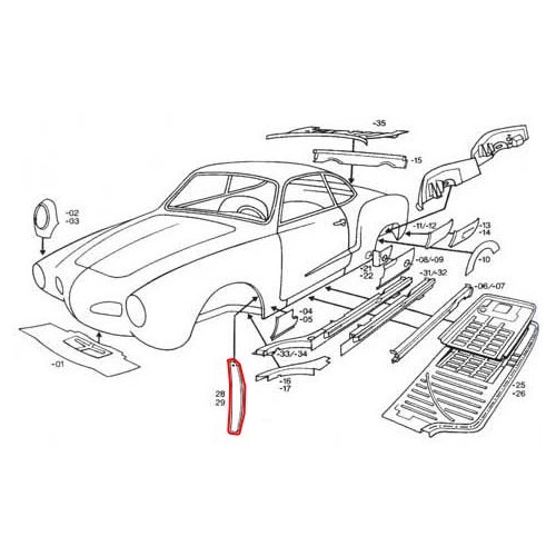 Pare boue interieur avant gauche pour Karmann Ghia type 14 - KGT088928