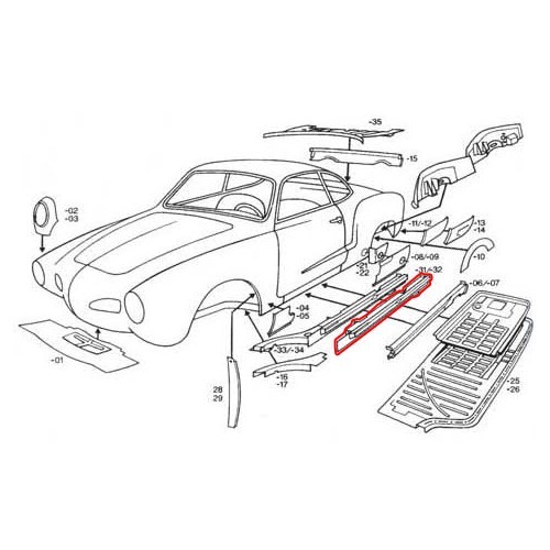 Half left-hand side member for Karmann Ghia type 14 - KGT088931