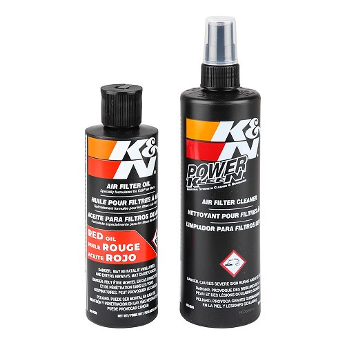  Kit d'entretien complet sans gaz K&N pour filtres à air sport performance en fibre de coton huilée - flacons 355ml et 237ml - Huile rouge - KN901 