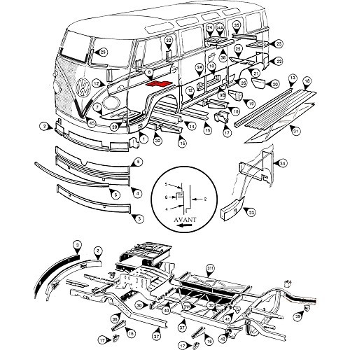 Tôle de plancher sous siège avant gauche pour Volkswagen Combi Split - KT0081