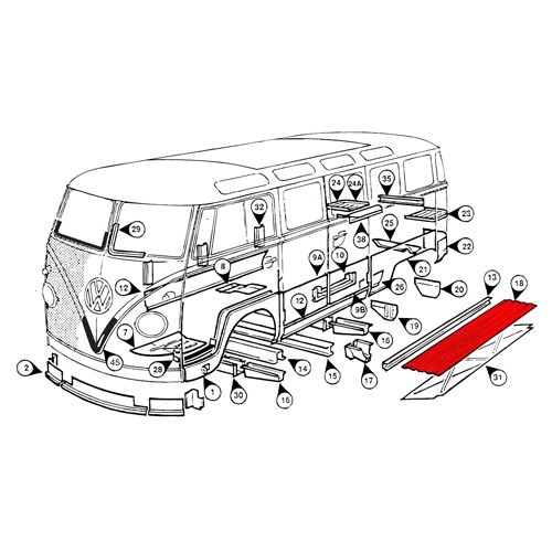 Mezzo pavimento interno sinistro per Volkswagen Combi Split (-07/1967) - KT0181