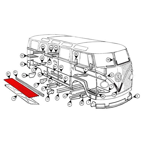 Halber Boden innen rechts für Volkswagen Kombi Split (-07/1967) - KT0182