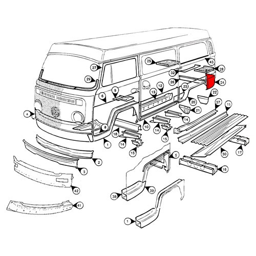 Coin d'aile arrière gauche pour VOLKSWAGEN Combi Bay Window (08/1967-07/1971) - KT02210