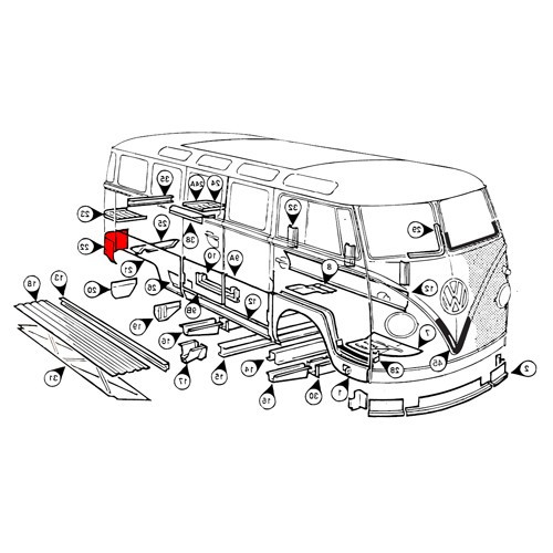 Esquina trasera derecha para VOLKSWAGEN Combi Split (-07/1967) - KT0222