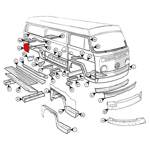 Coin d'aile arrière droite pour VOLKSWAGEN Combi Bay Window (08/1967-07/1971) - KT02220