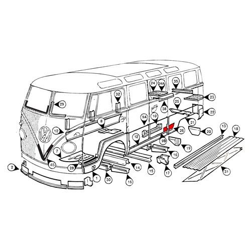 Asa traseira inferior esquerda para VOLKSWAGEN Combi Split (-07/1967) - KT0261