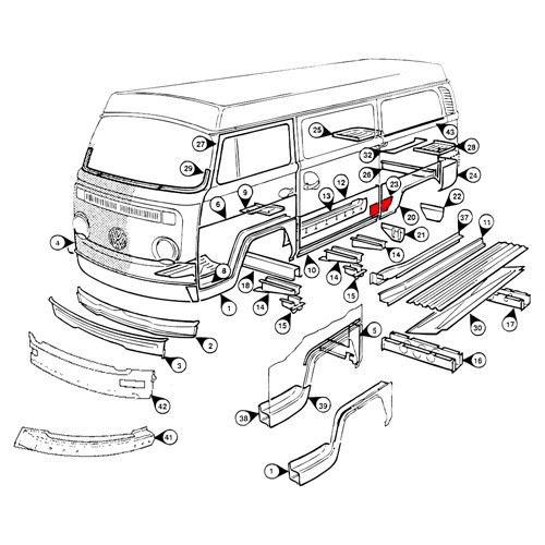 Asa traseira inferior esquerda para VOLKSWAGEN Combi Split (-07/1967) - KT0261