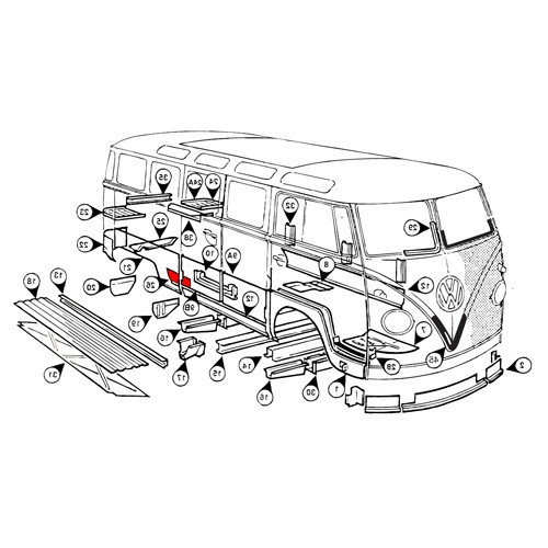 Bas d'aile arrière droite pour VOLKSWAGEN Combi Split (-07/1967) - KT0262