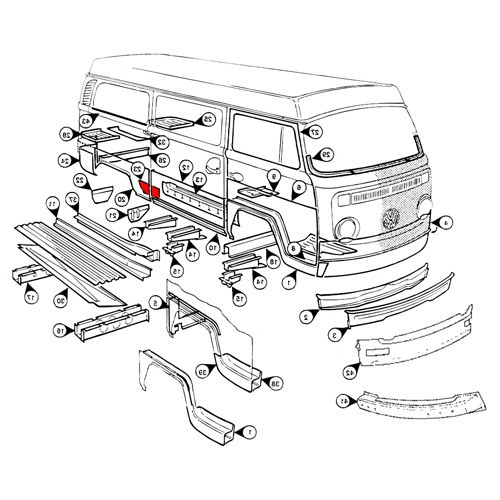 Kotflügelunterteil hinten rechts für VOLKSWAGEN Combi Bay Window (08/1967-07/1970) - KT02620