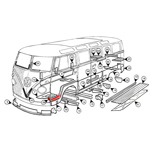  Tôle sous bas de porte avant gauche Combi Split - KT0281 