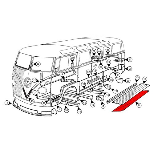 Pavimento esterno inferiore sinistro per VOLKSWAGEN Combi Split (-12/1959) - KT031