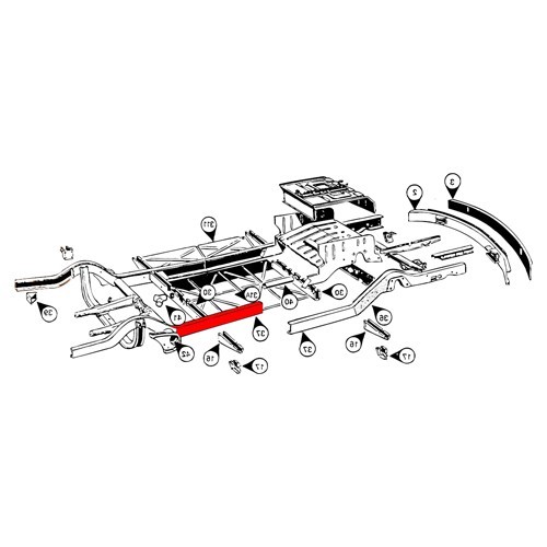 Rear right-hand chassis beam for Combi Split - KT037B2