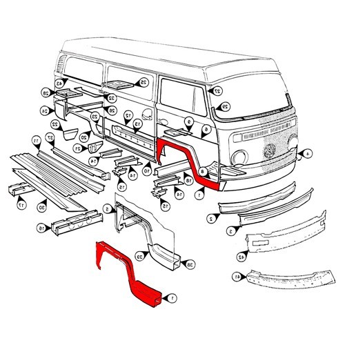 Aile complète avant droite pour VOLKSWAGEN Combi Bay Window (1973-1979) - KT2014