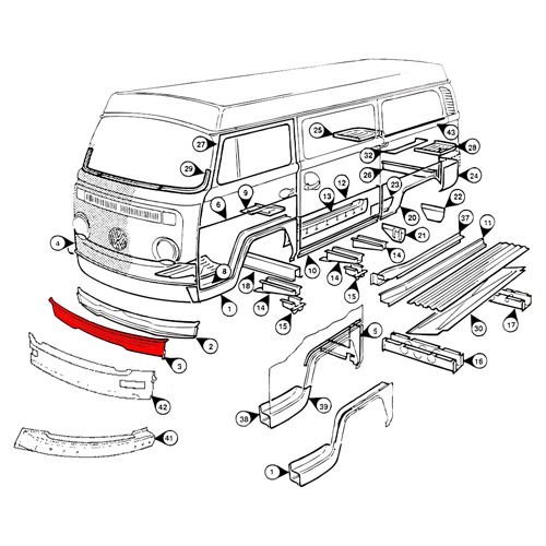 Chapa metálica na travessa exterior para VW Combi Bay Window 1968 -&gt; 1972 - KT203