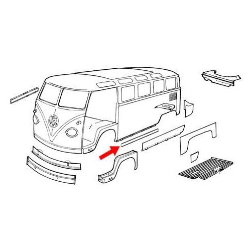 Embaladeira lateral esquerda para Combi Bay Window 1968 -> 1979 - KT2101