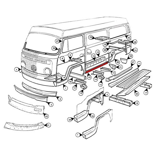 Embaladeira lateral esquerda para Combi Bay Window 1968 -> 1979 - KT2101